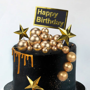 蛋糕装饰金球ins冷淡风，银色球五角星插件星星，摆件烘焙装饰插牌