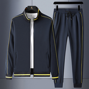 春秋季男士休闲运动套装宽松大码跑步服户外透气夹克两件套潮立领