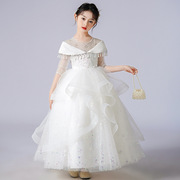 女童白色公主裙婚纱裙，儿童礼服长裙子花童，蓬蓬连衣裙大童演出服装