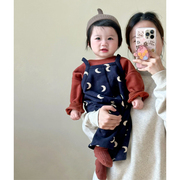2024春秋套装韩版婴儿背带连体，裤子女宝宝，洋气字母卫衣两件套外出