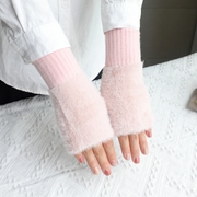 半指手套最女学生，上班冬季毛绒保暖韩版时尚，触屏半截五指手套