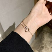 韩版罗马数字镶钻双环钛钢，镀18k玫瑰金手链(金手链，)个性设计高级感ins女款