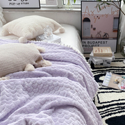 紫色浪漫主义清新羊羔绒兔兔绒毛毯，超好看柔软珊瑚绒办公室毯子