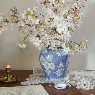 花瓶陶瓷新中式复古手绘水培，插花器客厅，装饰摆件中古风青花瓷花器