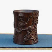 红木笔筒创意雕刻办公桌面礼物摆件中国风实木质收纳盒黑檀木笔筒