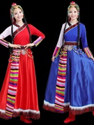 藏族舞蹈演出服女红色大摆裙水袖长款藏族服装群舞表演服修身