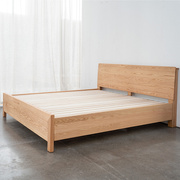 重庆木朵朵家具定制北欧双人床，柚木红橡木原木，纯实木厚床边齐边床