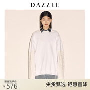 DAZZLE地素奥莱 春季白色宽松休闲绣花卫衣上衣女