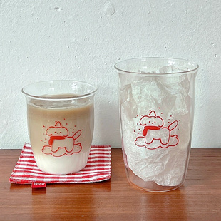 FunLife生活馆 高颜值ins风卡通玻璃杯冷萃咖啡牛奶杯耐热玻璃杯