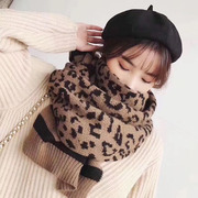 毛线围脖女冬季加厚保暖韩版洋气时尚，百搭护颈ins潮针织豹纹围巾