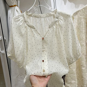 白色波点短袖衬衫上衣女夏季设计感小众高级感小个子百搭减龄衬衣