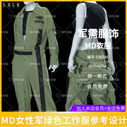 MD女性军绿色工装服套装工作服Clo3d服装打版源文件模型素材OBJ