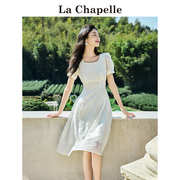 拉夏贝尔lachapelle法式泡泡，袖连衣裙女夏季高腰气质显瘦白裙子(白裙子)