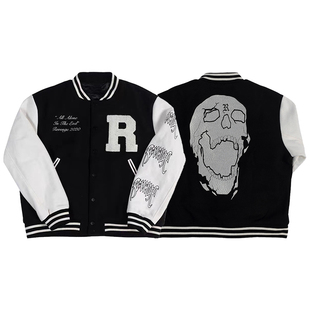 正确版Revenge Varsity Jacket骷髅头刺绣字母拼接棒球服夹克外套