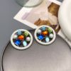 原创《时光年轮》复古圆形镶嵌彩色宝石淡水珍珠轻奢气质耳环耳钉