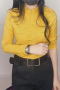 彩色立领长袖修身单排扣棉质衬衫，女韩系秋冬百搭气质优雅流行