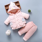 0一1岁女宝宝冬季套装加厚分体款婴儿衣服可爱外套棉服三件套装