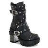 美国demonia8.9cm黑色皮革镀铬鞋跟，短筒靴皮带扣铆钉，装饰厚底女靴