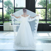 新娘礼服长款瑞士软网头纱，银线亮片长，款拖尾头纱婚礼头纱
