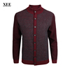 xee商场同款秋冬季男士，深红色菱形网格拼接开衫，中年成熟风毛衣