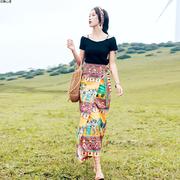 云南民族风女装一片式开叉，半身裙夏季薄款泰国西双版纳度假裙穿搭
