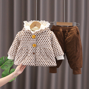 女童冬装套装婴幼儿童，保暖加厚碎花冬季两件套女宝宝洋气时髦棉衣
