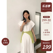 爱与南希原创设计师女装2024夏小飞袖简约气质白色连衣裙长裙