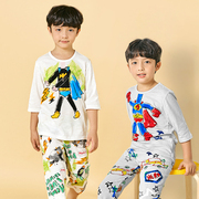 韩国儿童睡衣男童竹节，棉家居服男孩，纯棉夏薄款超人蝙蝠侠宝宝内衣