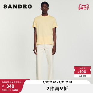 SANDRO Outlet男装简约舒适黄色多巴胺棉质圆领短袖T恤SHPTS00990