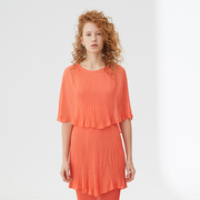 原创设计LOU DE NANNAN珊瑚粉百褶层叠小礼服式针织连衣裙
