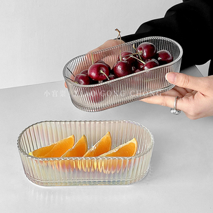 ins风简约椭圆玻璃碗，家用小吃碟零食盘水果盘，创意点心沙拉甜品碗