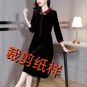 娃娃领金丝绒连衣裙裁剪纸样高贵洋气，中年妈妈装秋冬裙子纸样