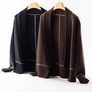 欧洲站原创设计英伦，元素100%纯山羊绒，蝙蝠衫开衫gaoduan宽松外套