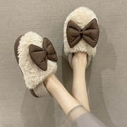 棉拖鞋女包跟冬季厚底防滑室内家居保暖可爱蝴蝶结毛绒棉鞋可外穿