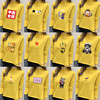 黄色印花数字母长袖，t恤女装纯棉半高领，打底衫初中生上衣8-13-18岁