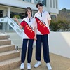 初中生夏季班服短袖T恤红白拼接中国青少年小学高中生校服套装潮