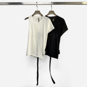 2023夏装女士t恤上衣不规则设计纯棉针织单肩百搭性感黑白色TEE衫