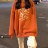 橙色卫衣女春秋薄款2023年韩版宽松中长款百搭设计感上衣外套