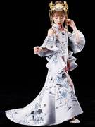 儿童礼服公主裙冬季长款鱼尾主持人模特走秀演出服中国风拖尾高端