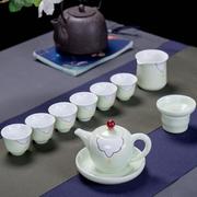 景德镇功夫茶具套装手绘龙泉青瓷家用荷花陶瓷茶壶茶杯整套礼盒