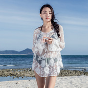 蕾丝长袖镂空网衫刺绣 时尚罩衫 沙滩度假2024女披肩防晒衣 百搭