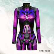 紫色大码连体衣机器人舞台表演角色，服铠甲连身短裤支持来图定