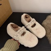 毛绒鞋平底鞋甜美可爱白色毛毛鞋女鞋子外穿2023秋保暖棉鞋