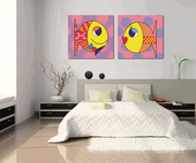 现代时尚装饰画二联无框画水晶画儿童卧室壁画客厅挂画卡通鱼墙画