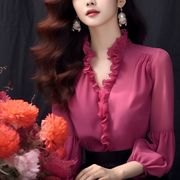 韩系早春穿搭独特超好看衬衣，高级感时尚洋气绝美玫，红色衬衫上衣女