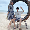 海边度假情侣装小众设计感夏季短袖旅游拍照沙滩连衣裙套装韩版潮