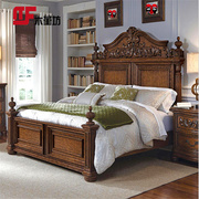 雕花床轻奢橡T木实木床法式乡村复古做旧家具米双人床高端美式1.8