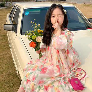 女童韩系连衣裙宝宝粉色长袖，裙子儿童洋气春装女孩，公主雪纺长裙仙