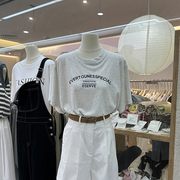 韩系字母正肩T恤衫女夏季十三行女装宽松短袖打底衫半袖上衣