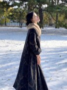冬季大毛领复古棉麻提花大衣女宽松中长款高级感重工设计毛呢外套